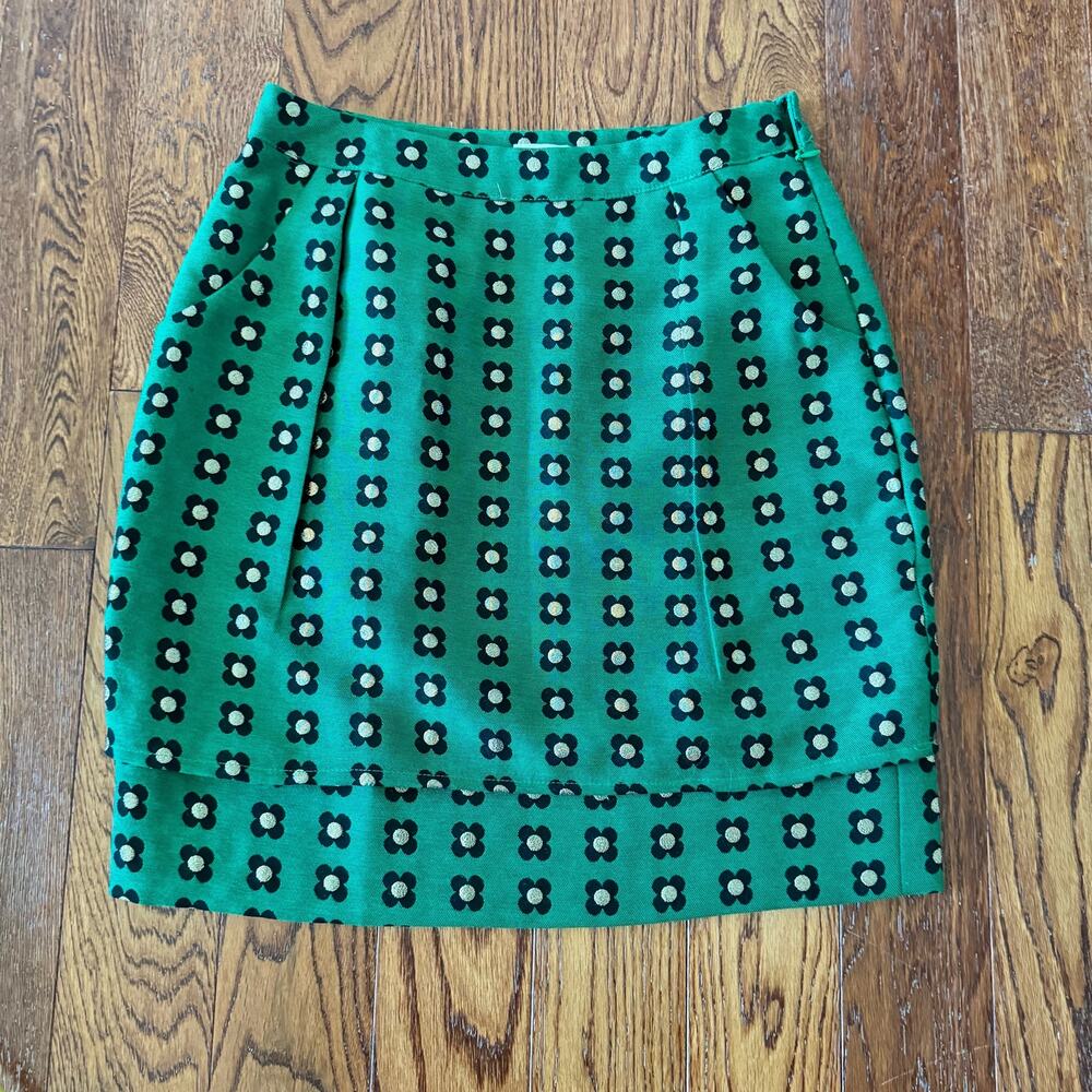 Anthropologie HD in Paris Skirt Womens 2 Green Garden Glimmer Skinny Pencil Mini